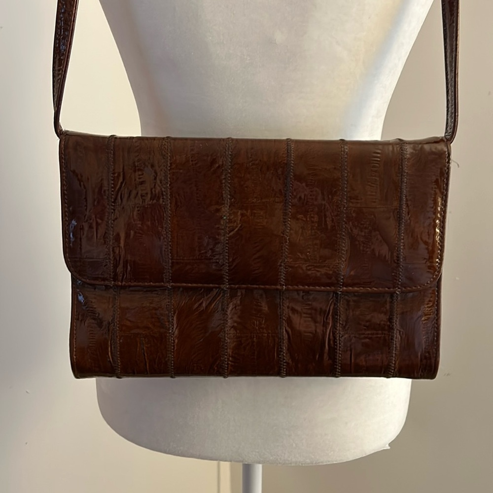 Vintage Caramel Brown Eelskin Crossbody Bag/Clutch